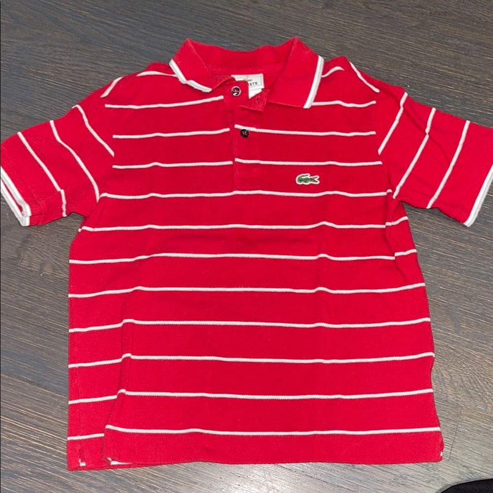 Lacoste Red and White Striped Polo Shirt